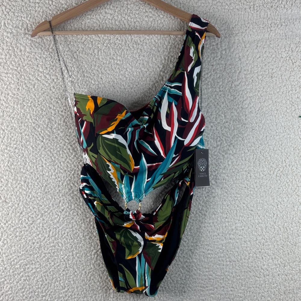 NWT Vince Camuto Womens Tropical Print One Shoulder One-Piece Swimsuit Size 14 - Picture 2 of 7